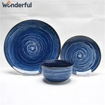 18pcs elegantes & dauerhaftes blaues Wirbelkeramik -Geschirrset Set